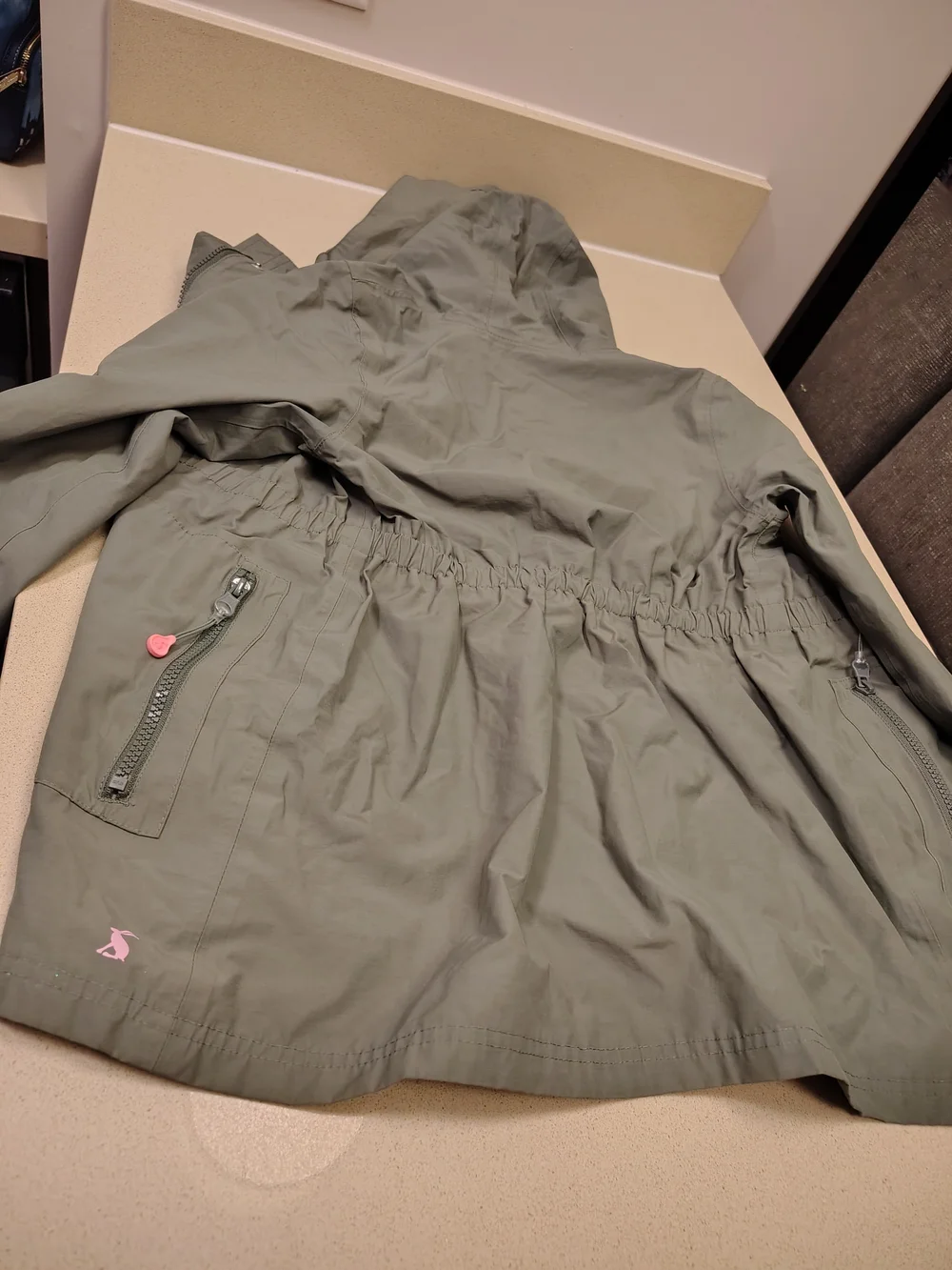 Joules Girls 10 Green Long Cinched Waist Raincoat Rain Jacket Size Large